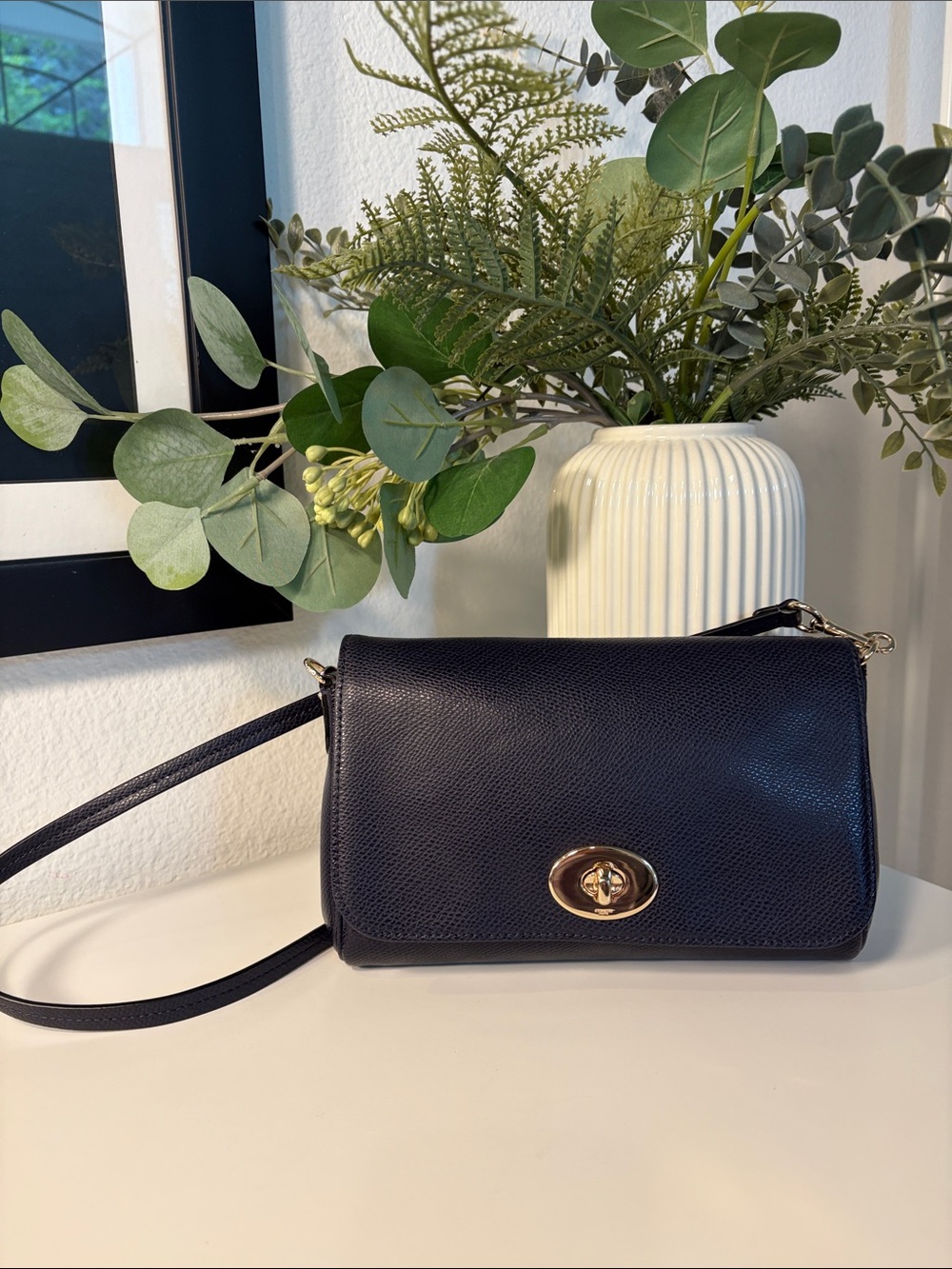 Coach Mini Ruby Turn Lock Leather Crossbody Bag In Navy